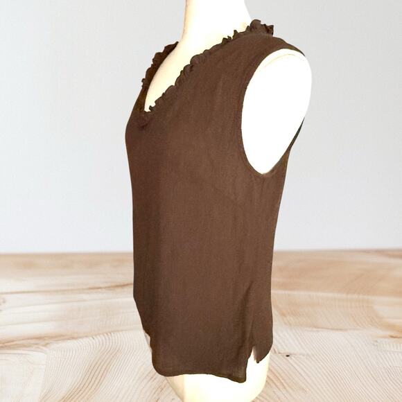 Vintage Fresh Produce Ruffle V Neck Tank Top Sz L Womens Crepe Gauze Beach Boho - Picture 4 of 5
